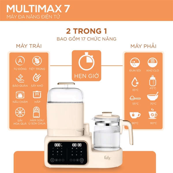 Máy đun nước pha sữa, tiệt trùng, sấy khô, nấu cháo multimax 7