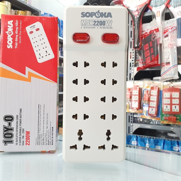 Ổ cắm 10 cửa lõi sứ chịu nhiệt 2200W 10Y-0