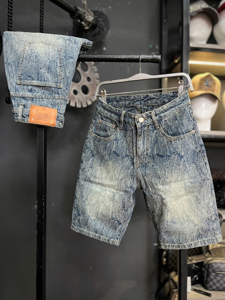 Sort Jean QC BGC-T9360 xanh đậm họa tiết was