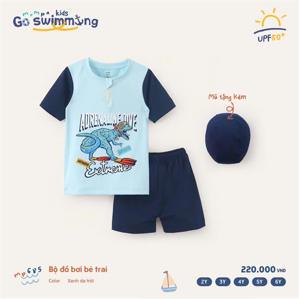 Mompa Bộ bơi BT tay ngắn + mũ MP685 - x. dương