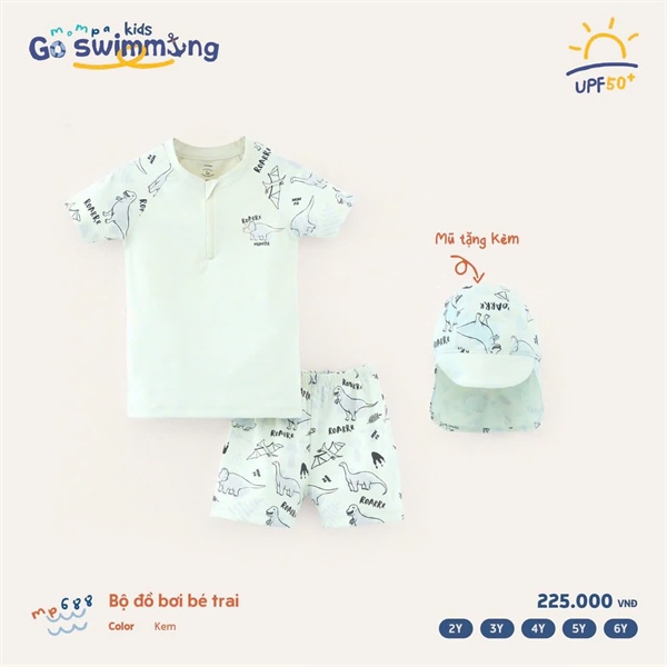 Mompa Bộ bơi BT tay ngắn + mũ MP688 - Kem