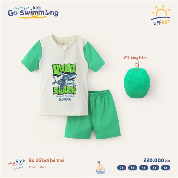 Mompa Bộ bơi BT tay ngắn + mũ MP685 - x. lá