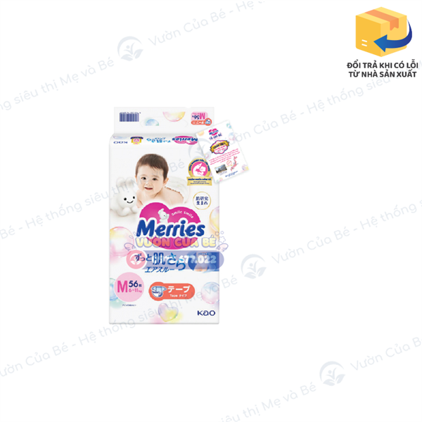 Bỉm Merries Nhật Bản Size 03 M dán 52+2 (6-11kg)