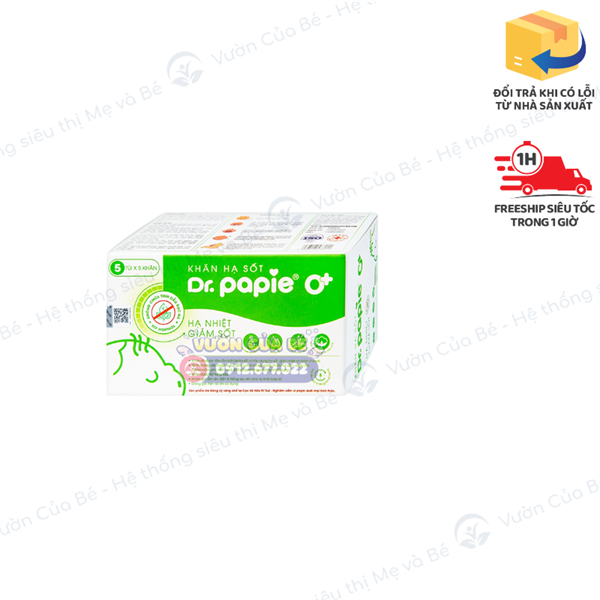 Khăn lau hạ sốt Dr.Papie (có bạc hà) - 5 túi x 5 khăn - Việt Nam - Từ 3m