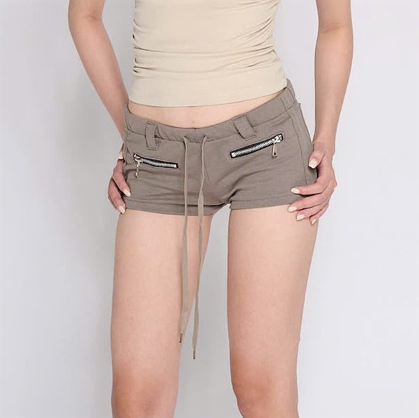 TWENTI Short Chân Cua Cạp Thấp Phối Zip - XÁM RÊU - 0