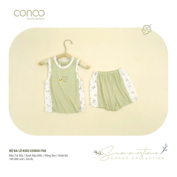 Conoo Bộ Ba Lỗ Kids Conoo Fox - Xanh Bơ