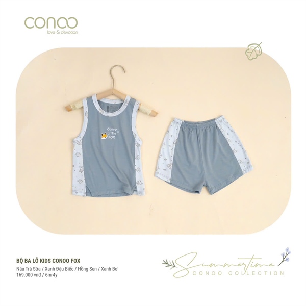 Conoo Bộ Ba Lỗ Kids Conoo Fox - Xanh Đậu Biết