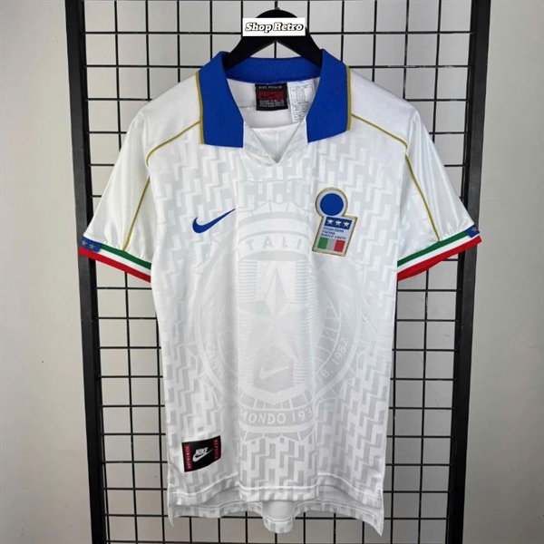 Áo bóng đá retro Ý 1995 màu trắng vải Cotton Polyester