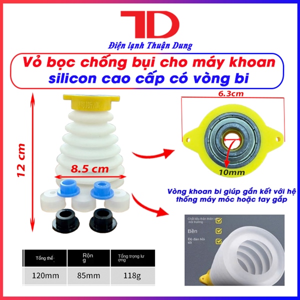 Vỏ bọc chống bụi cho máy khoan silicon CAO CẤP CÓ VÒNG BI , 12.6 cm - Màu trắng, hứng bụi khoan