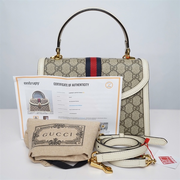 Túi GG Handle xám viền trắng (651055-493075) sz24 (HT)+