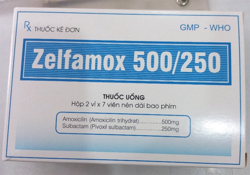 Zelfamox 500/250 (Amoxicillin 500mg/ Sulbactam 250mg) (Hộp 2 Vỉ x 7 Viên) - TW1