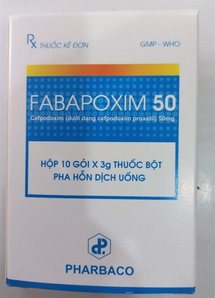 Thuốc kháng sinh Fabapoxim 50 (Cefpodoxime 50mg) (Hộp 10 gói x 3g) - TW1