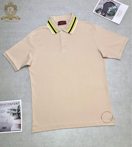 Polo Gucci be cổ viền tag chữ trắng