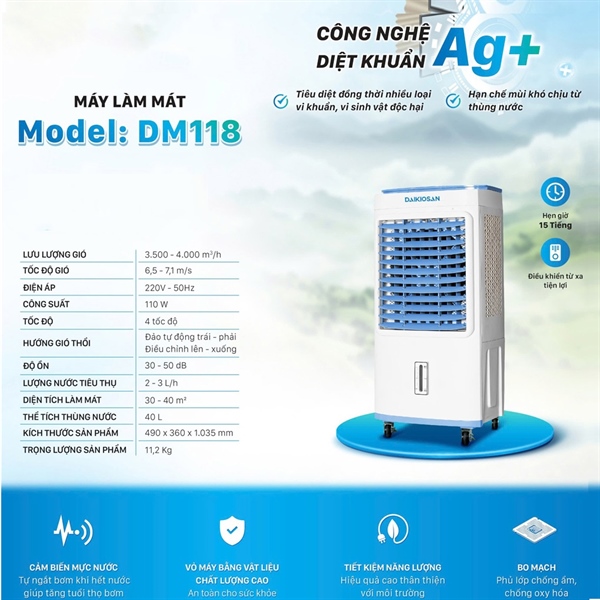 Quạt hơi nước DM118 110w- V 40L Daikiosan (Remote)