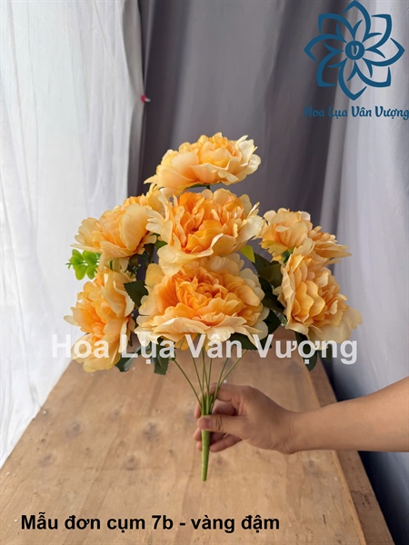 Mẫu đơn cụm 7b - vàng đậm - Hoa cành ngắn - Hoa Lụa Vân Vượng