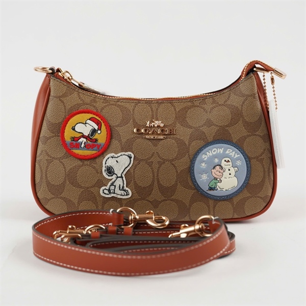 Túi Coach nâu in họa tiết kèm 2strap sz24+