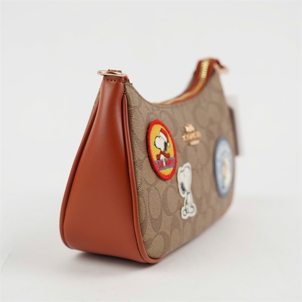 Túi Coach nâu in họa tiết kèm 2strap sz24+