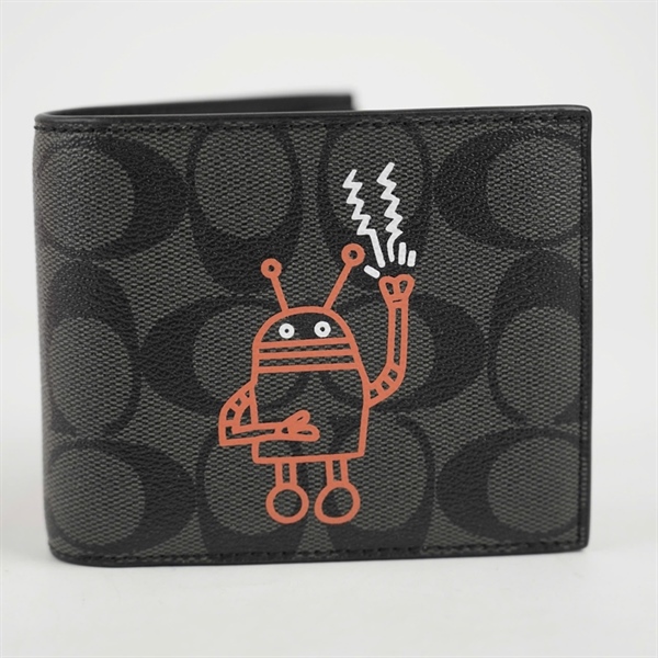 Ví Coach nam đen in hình cam +