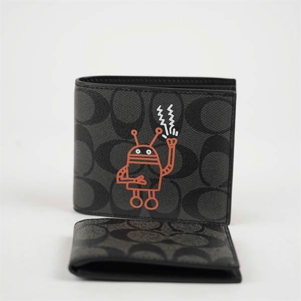 Ví Coach nam đen in hình cam +