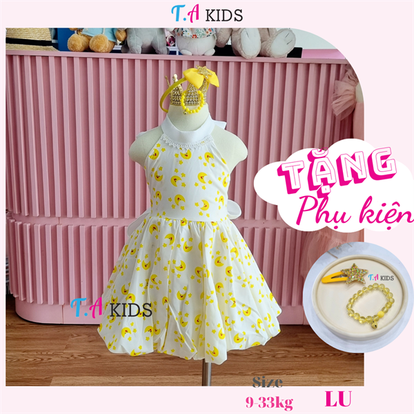 LU (9-33kg) Váy vàng nơ cổ và lưng