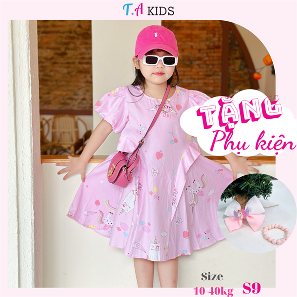 S9 (10-40kg) Váy hồng pony chất cotton