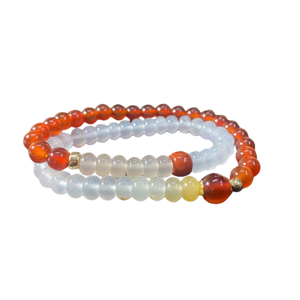 Vòng tay mã não thiên nhiên quấn 2 vòng mix bánh xe và lu