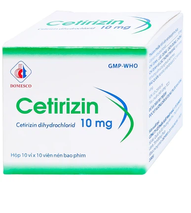 Thuốc Cetirizin ( cetirizine dihydroclorid 10mg ) Domesco điều trị viêm mũi dị ứng, mày đay (10 vỉ x 10 viên)