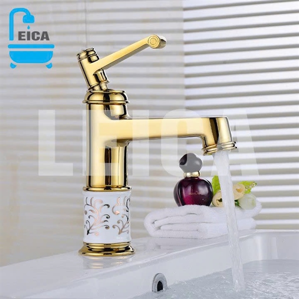 Vòi Lavabo nóng lạnh Mạ vàng hoa văn đồng thau mạ crome LEICA LC-245
