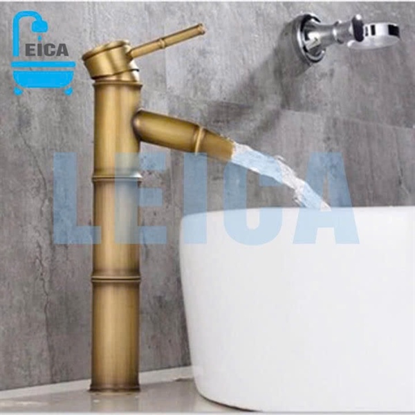 Vòi lavabo nóng lạnh ống trúc đồng thau vàng LEICA LC-231