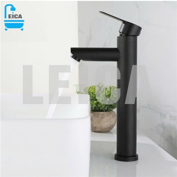Vòi Lavabo Nóng Lạnh Inox Sơn Tĩnh Điện Đen Cao 30cm LEICA LC-234