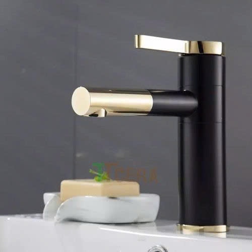 Vòi Lavabo Nóng Lạnh Sơn Tĩnh Điện Đen Vàng LC239