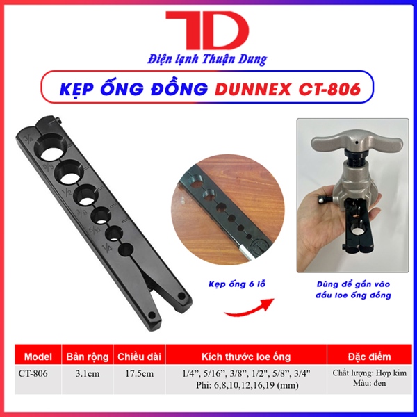 Kẹp Ống đồng Dunnex CT-806 màu đen, 3.1cm, 6 lỗ, 1/4", 5/16", 3/8", 1/2", 5/8", 3/4" (20 cái/thùng)