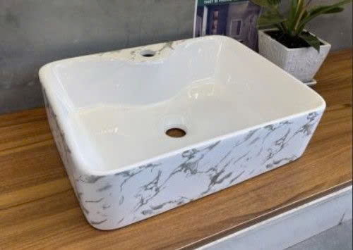 Chậu Lavabo Đặt Bàn Vuông Trắng Vân Đá LC5009