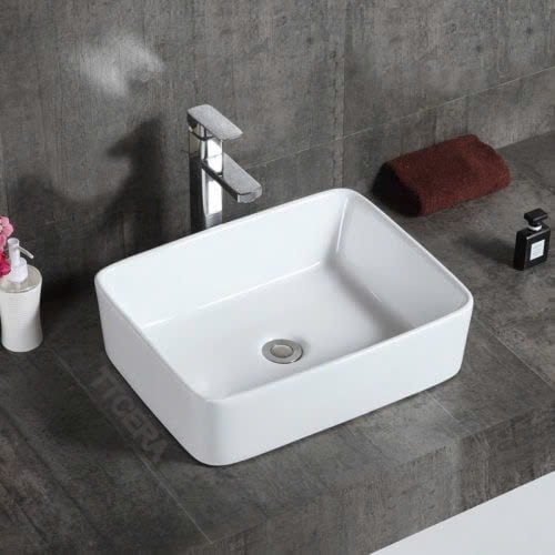 Chậu Lavabo Vuông Trắng Đặt Bàn LC T07