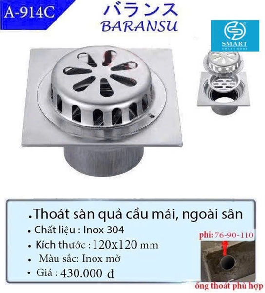 Thoát sàn quả cầu mái, ngoài sân A-914C