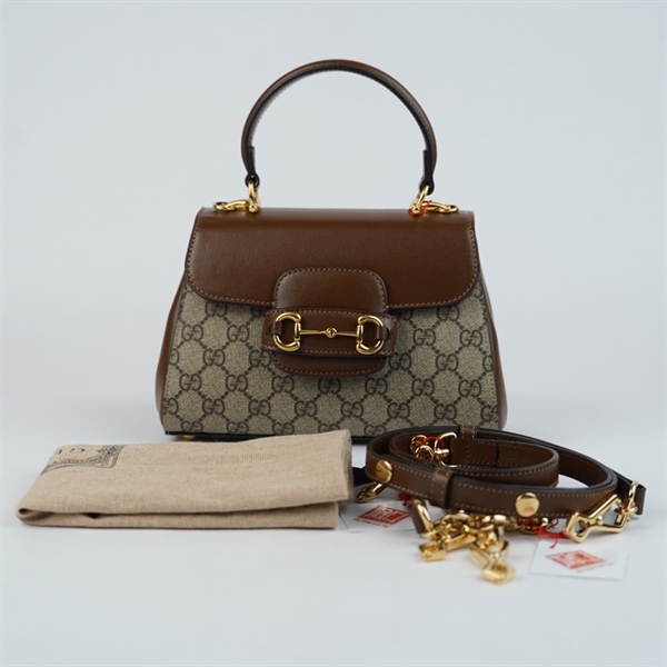 Túi GG Handle xám nắp nâu (H038709900) 2 strap sz22 (HT)+