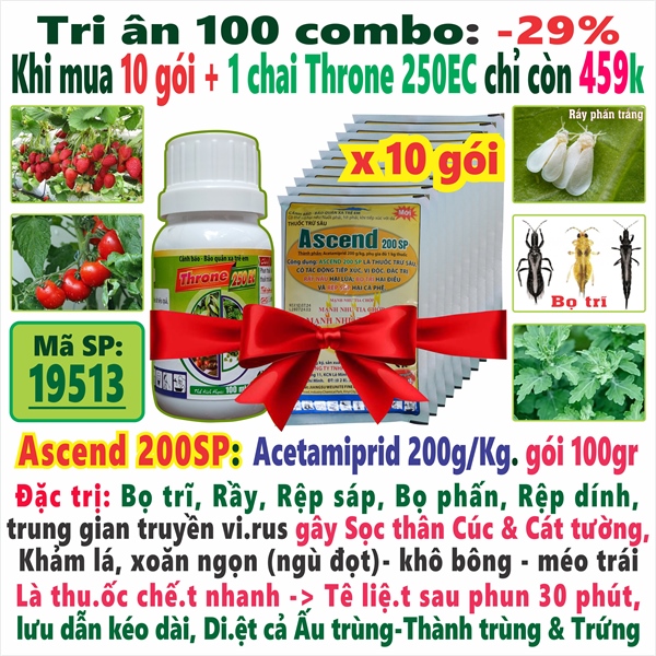 Combo 10 gói Ascend 100gr + 1 chai Throne 250EC (4*)