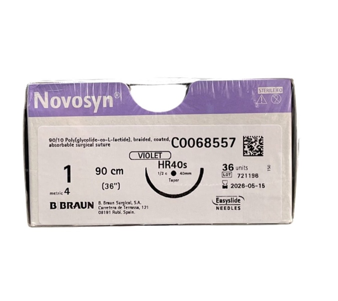Chỉ Novosyn Violet 1 (4) 90cm HR40S (Hộp 36 Sợi) - Braun