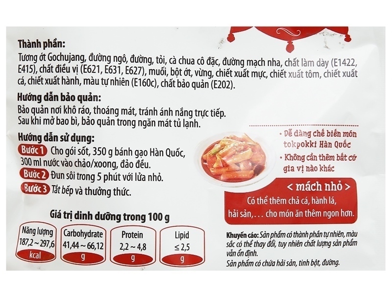Sốt tokpokki Hàn Quốc O'food vị truyền thống gói 120g