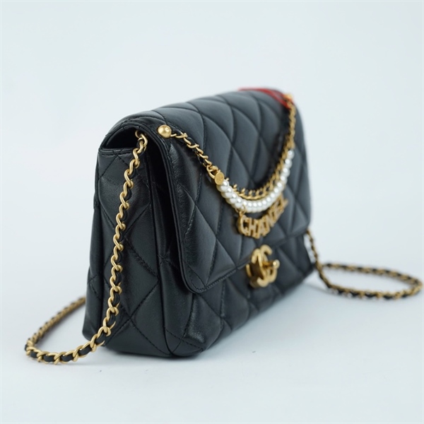 Túi Chanel C19 đen dây đính charm (XG5XE295) sz22 +