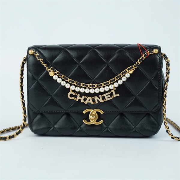Túi Chanel C19 đen dây đính charm (XG5XE295) sz22 +