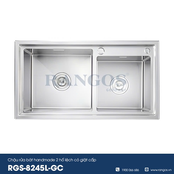 CHẬU RỬA BÁT HANDMADE 2 HỐ LỆCH CÓ GIẬT CẤP RGS-8245L-GC