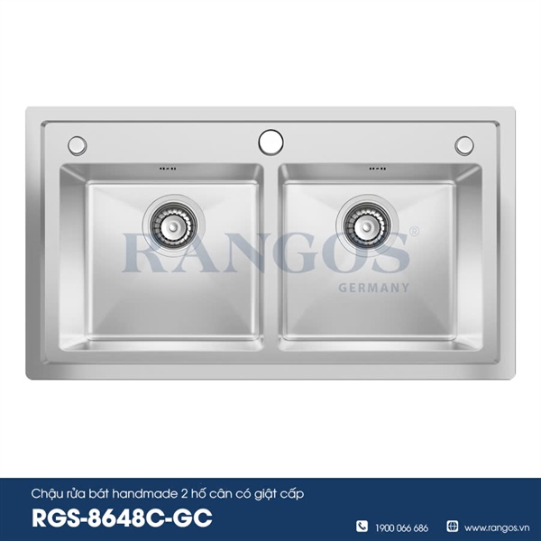 CHẬU RỬA BÁT HANDMADE 2 HỐ CÂN CÓ GIẬT CẤP RGS-8648C-GC