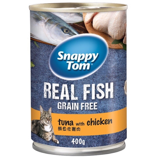 Pate Snappy Tom real fish cho mèo lon 400g