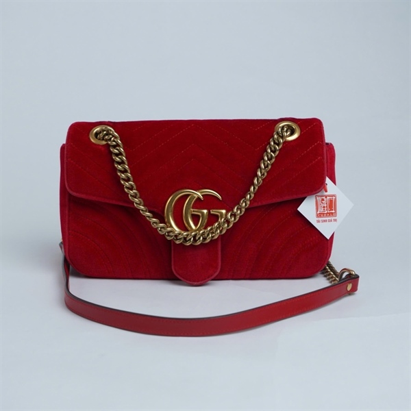 Túi GG Marmont đỏ (443497-493075) sz25 (BQ) KG+