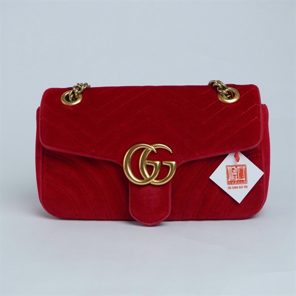 Túi GG Marmont đỏ (443497-493075) sz25 (BQ) KG+