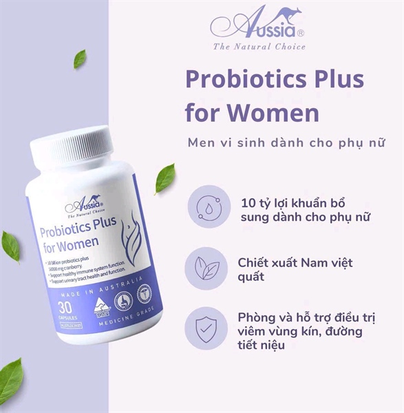Probiotics Plus for women phòng và hỗ trợ viêm, nấm âm đạo (Lọ 30 viên) - Aussia Pharma