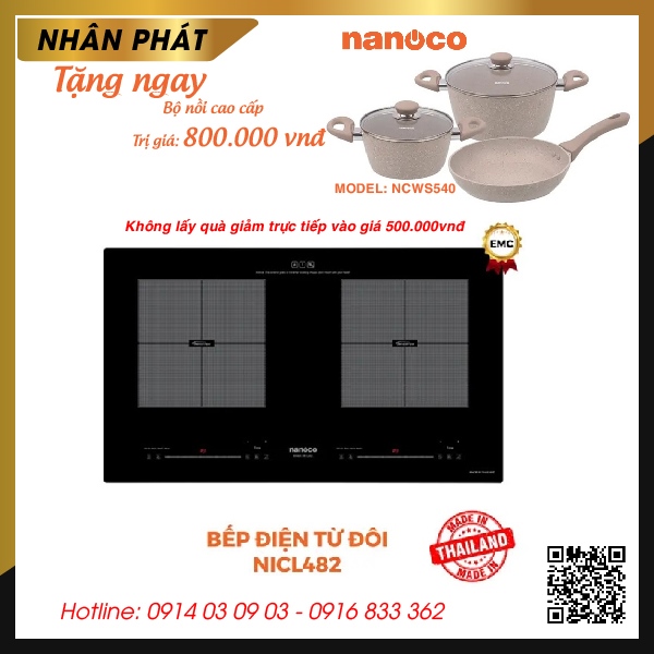 Bếp điện từ đôi (lắp âm) 4400w Inverter NICL482 NANOCO