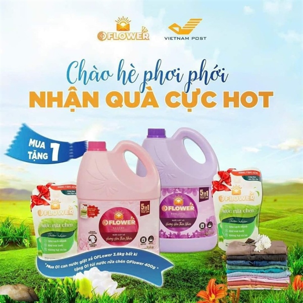 Nước Giặt Xả OFlower Romantic Can 3.8Kg (3 Can/Thùng) + 1 Túi nước rửa chén Oflower 400g