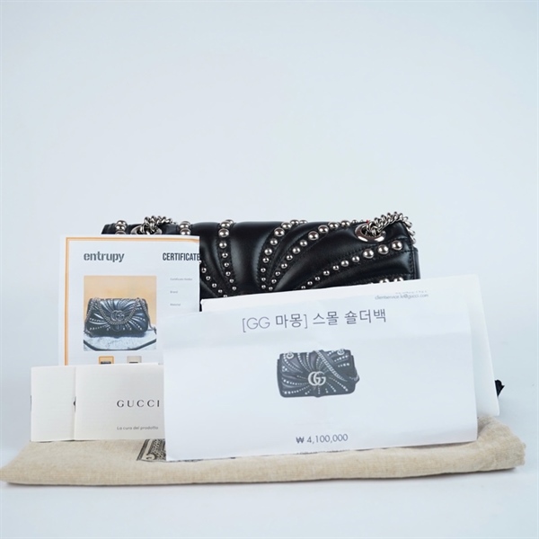 Túi GG Marmont đen đính đá (G039766465) sz25 (BMC)+